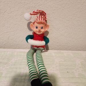 Vintage Christmas Pixie felt Elf tree hugger ornament.